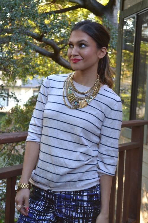 mixed prints & stacked statement necklaces