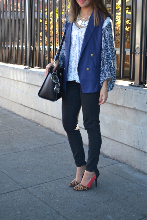spotted blouse + leopard shoes
