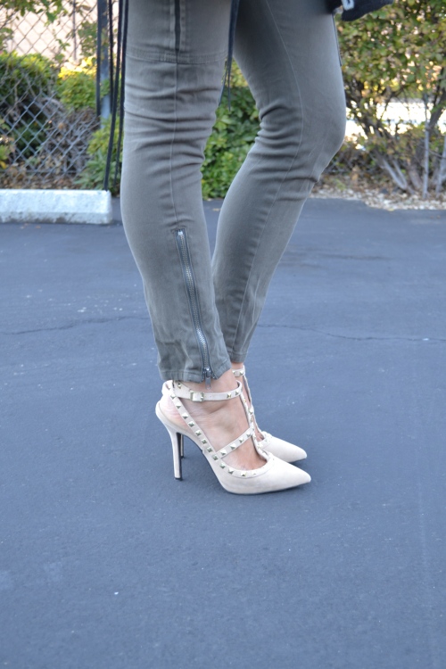 studded pumps + zip ankle skinnies